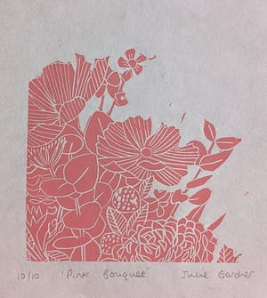 Mini lino print of a close up of a bouquet
